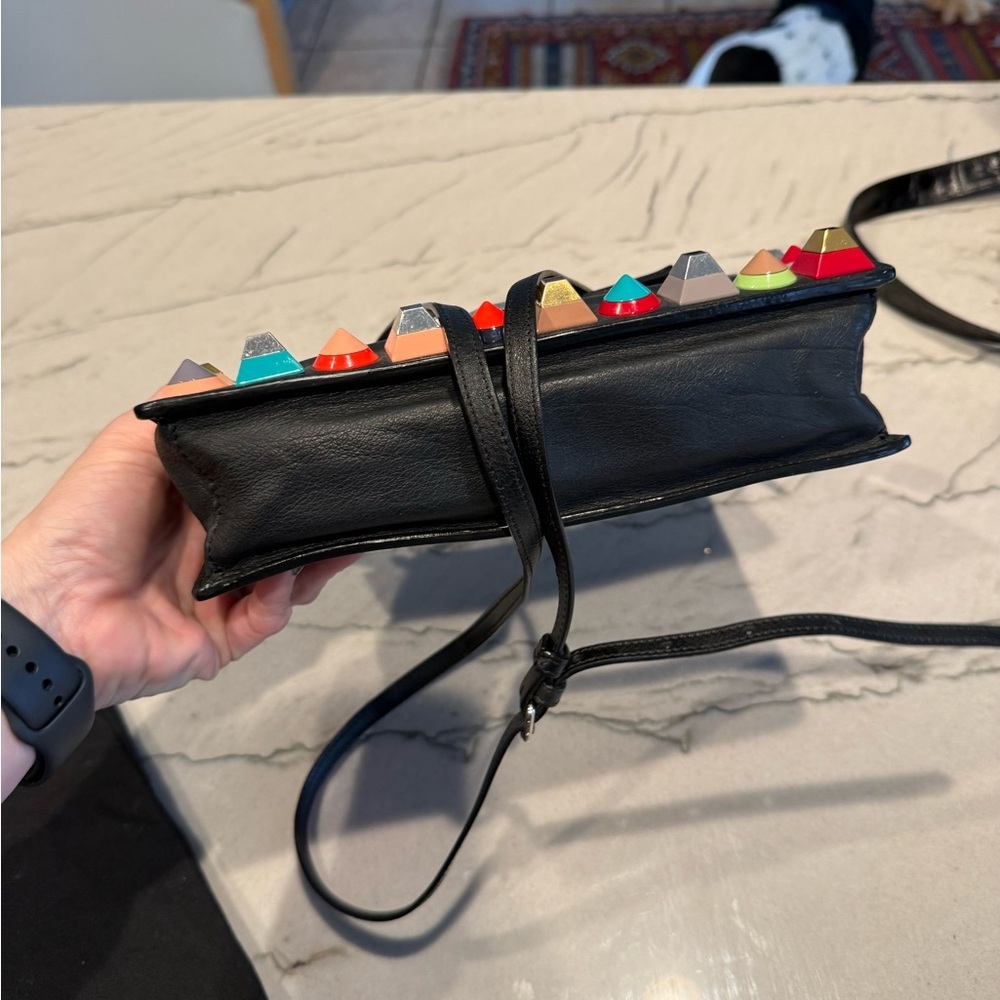 Fendi Vitello Dolce Studded Mini 2Jours Pouch Navy Multicolor Crossbody Clutch - Picture 6 of 16